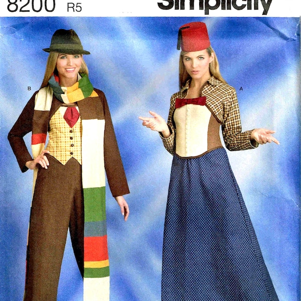 Sewing Pattern Dr Who Costume Comic-con, Pants Scarf Jacket  Tardis Time Traveler Simplicity 8200 Halloween 6, 8, 10, 12, 14 16 18 20 22 New