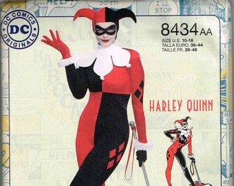 Misses DC Comic Harley Quinn  Sewing Pattern Halloween Costume Simplicity 8434 Size 10 12 14 16 18 Bust 32.5 34 36 38 40 bombshell