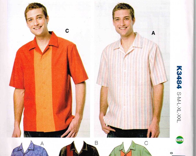 Sewing Pattern Men Bowling Shirt Kwik Sew 3484 Button up Open Collar