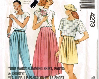 Sewing Patterns Pleated Pull on Skirt, Pants and Shorts Vintage 1980s McCalls 4273 Palner and Pletsch Size 6