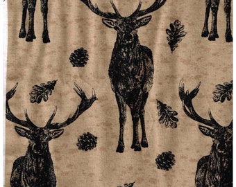 Cotton Flannel Brown Tan Black Deer with Antlers Sewing Material