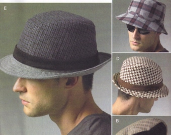 Sewing pattern men's fedora hat bucket and newsboy cap Vogue 8869 head accessory uncut factory folded