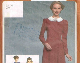 Sewing Pattern Detachable Peter Pan Collar Fitted Dress Jewel Neckline Simplicity 9727 Vintage 1980s Misses Size 10 Bust 32.5