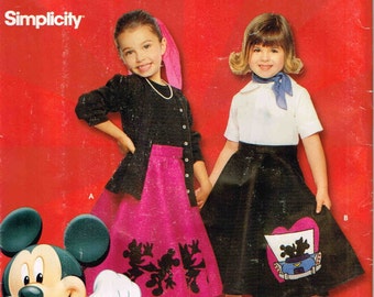 Circular Skirt Halloween Costume Sewing Pattern, Simplicity 9431 0622 Disney Mickey Mouse Applique Child Size 2 3 4 5 6 Uncut