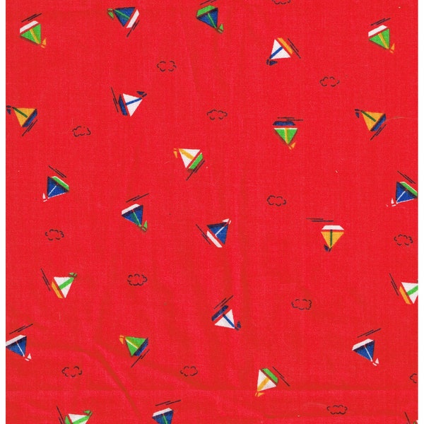 Red Cotton Fabric Sailboats Wesco Reltex Vintage 1980s Reliable Textiles, Inc