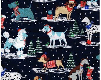 Sewing Fabric Winter Dogs in Santa Hats 100%  Cotton Fabric Sewing Material