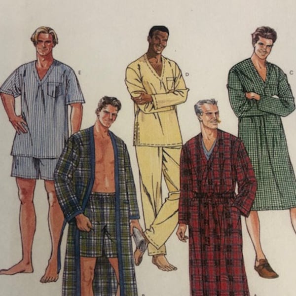 Mens Pajamas and Robe Sewing Pattern Pullover Shirt and pull pants McCalls M6231 6231 Sewing Pattern Chest Size S M L New