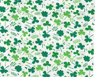 Fabric St Patrick 4 Leaf Mini Clovers Shamrock Irish White and Green Material Cotton Fabric Print Quilting