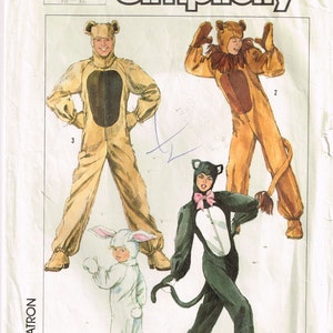 Adult Bear, Lion, Cat, Rabbit Halloween Costume Jumpsuit Sewing Pattern Simplicity 5739 7648 Child Misses Men image 2