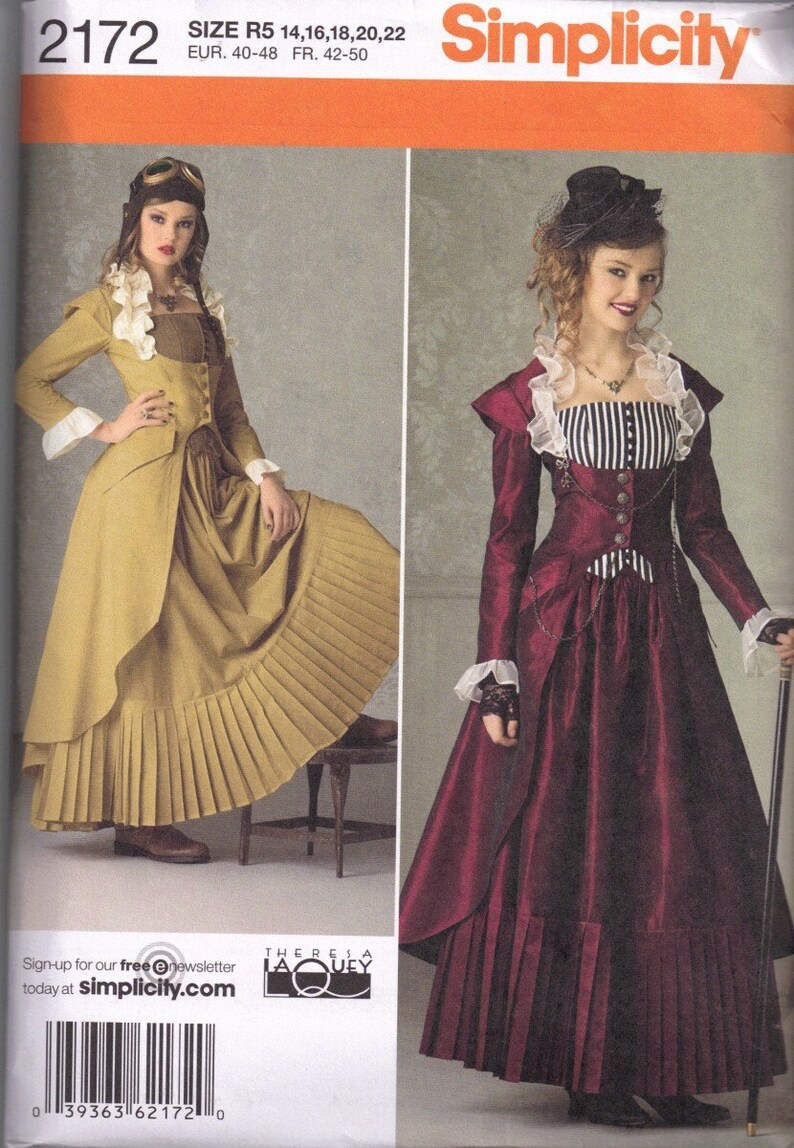 Victorian Steampunk Corset, Skirt, Coat Simplicity 2172 Sewing Pattern Misses Plus Uncut Long Jacket 14-16-18-20-22 Uncut