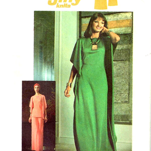 Sewing Pattern Caftan Simplicity 7211 Jiffy 1970s Sized for Stretch Knits Cut Complete