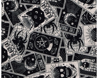 Flannel Fabric Fortune Teller, Spider, Black Cat Skull Palm Reader, 100% Super Snuggle Cotton Sewing Halloween Material 1/4, 1/2 Yard