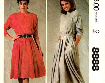 Patron de couture Stretch Full Circle Dress et Sash McCalls 8888 Taille Small 8, 10 Medium 14, 16 vintage 1980s Bust 32.5 34 36 38 Cut
