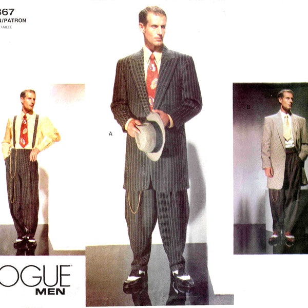 Sewing Pattern Vogue 2367 Mens Retro Zoot Suit Cinched Raised High Waist Pants Wide Pant Leg Chest Size 38, 40, 42, 44, 46, 48 1940s Style