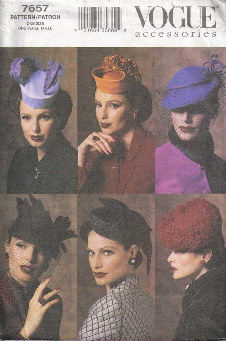 Bird Cage Millinery Vintage Styled Retro 1940s Vogue 7657 P905 WW2 Sewing Pattern Retro Style Pillbox Style Hat
