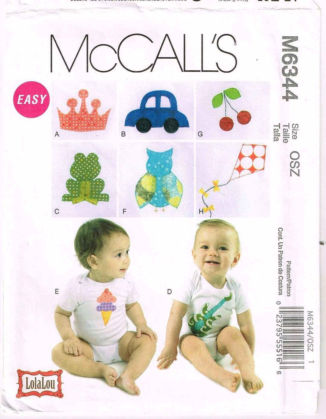 Infants Onesie and Appliques Sewing Pattern Car Frog Owl Guitar Mccalls 6344 New Uncut Etsy