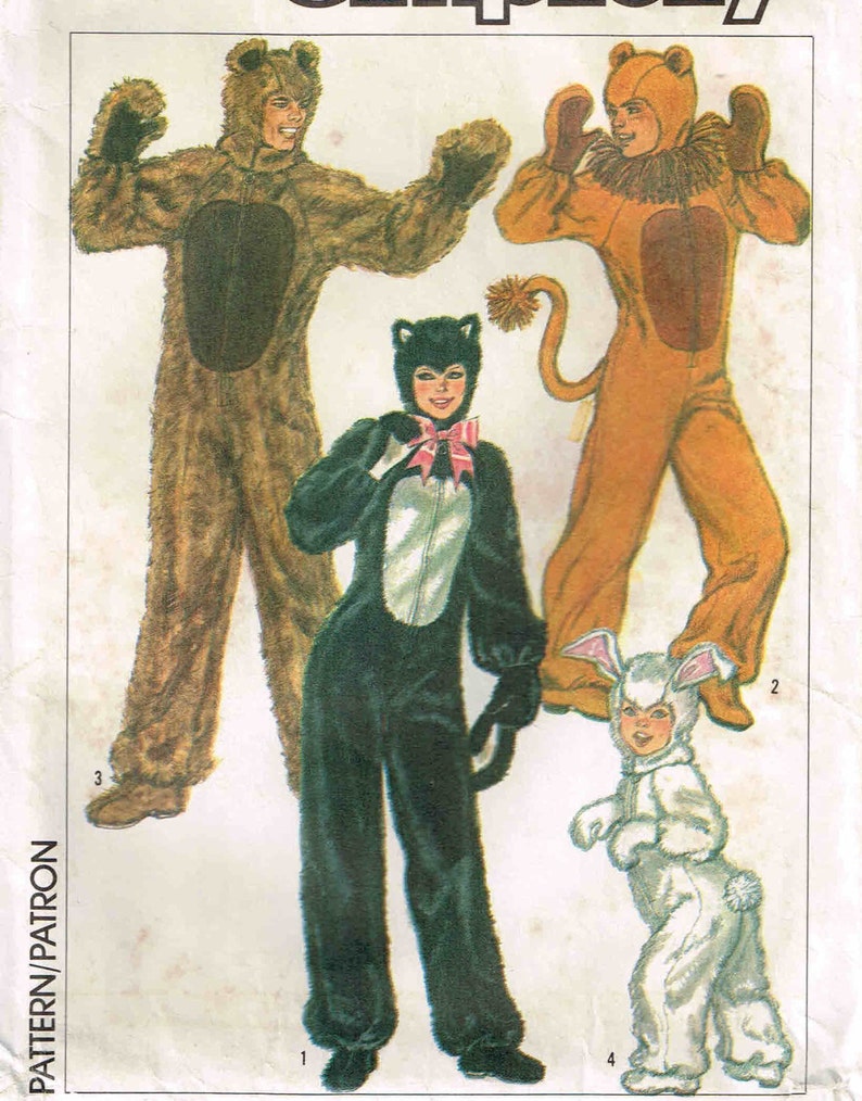 Adult Bear, Lion, Cat, Rabbit Halloween Costume Jumpsuit Sewing Pattern Simplicity 5739 7648 Child Misses Men image 1