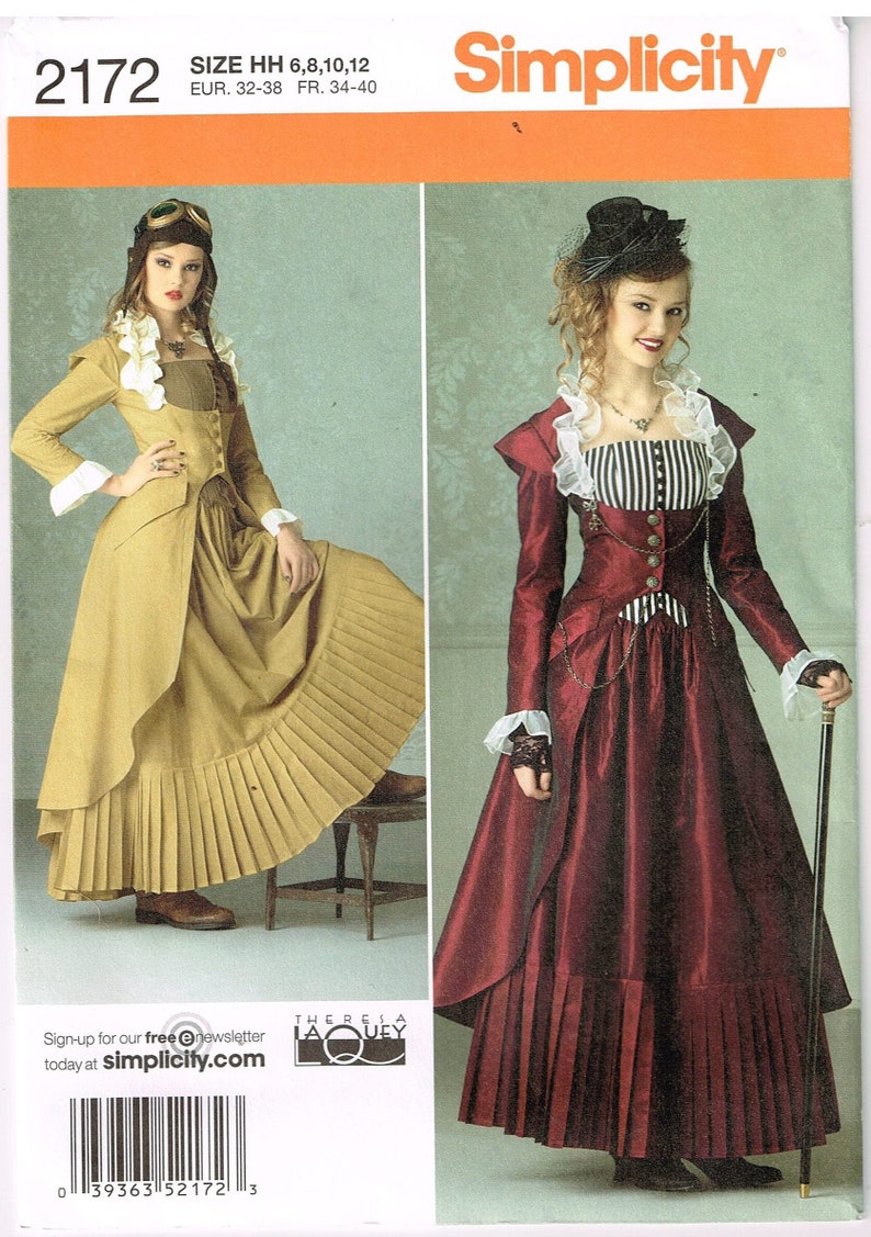 Victorian Steampunk Corset, Skirt, Coat Simplicity 2172 Sewing Pattern Misses Plus Uncut Long Jacket image 1