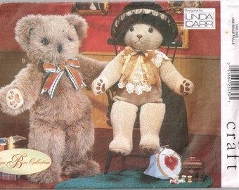 Sewing Pattern Stuffed Bear Toy Doll with Hat 9603 DIY Craft Linda Carr Cut Complete Pieces