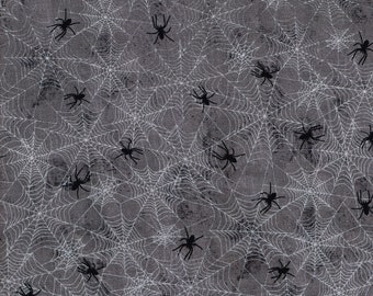 Fabric Spiderweb, Frightful Night, Black, Gray and White 100% Cotton Sewing Halloween Material