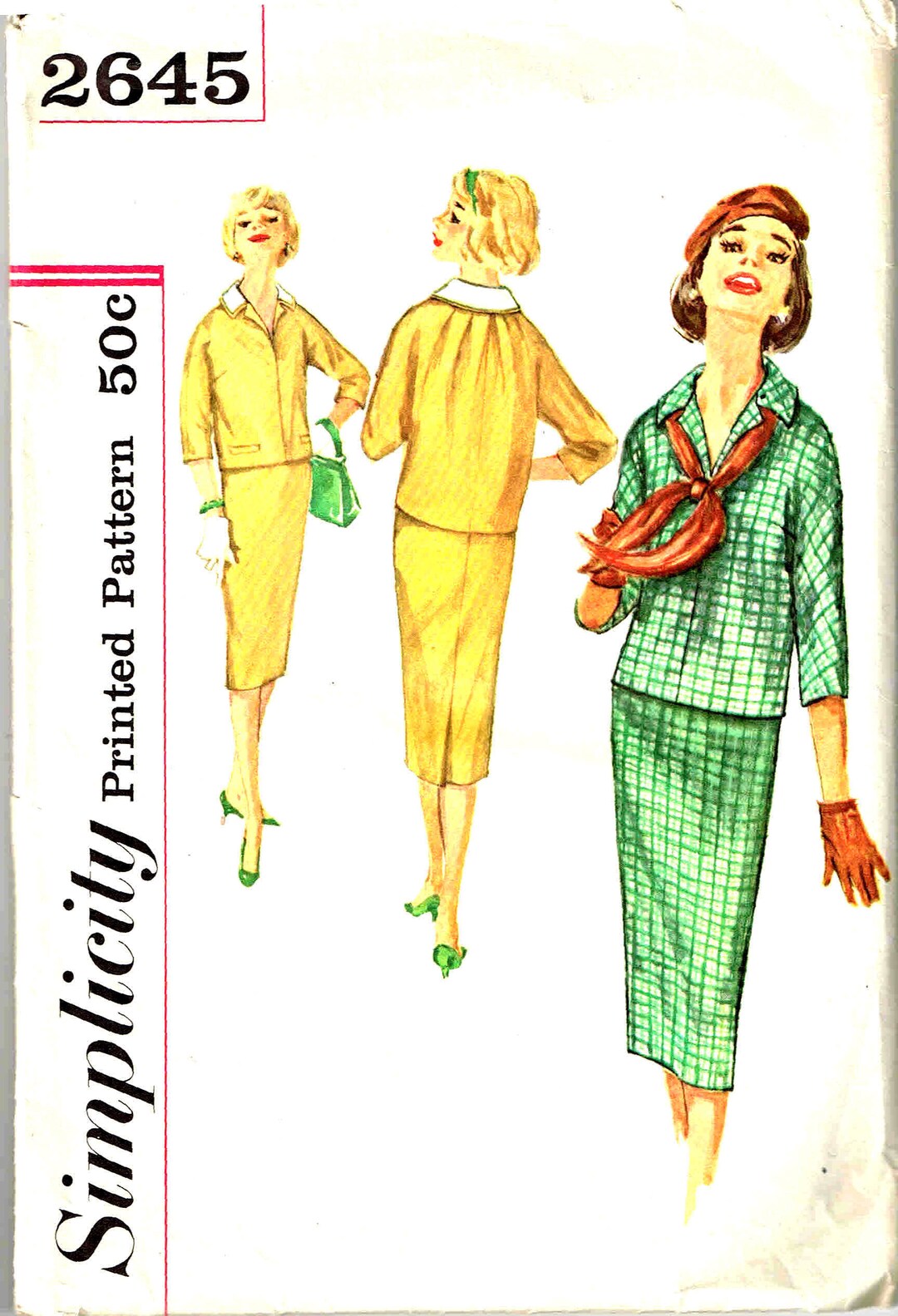 Sewing Pattern Vintage 1950's Blouse, Skirt 2 Piece Dress Kimono ...