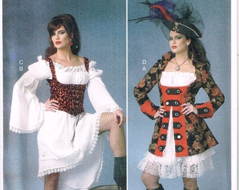 Sewing Pattern Misses Pirate Dress and Jacket Halloween Costume Butterick 6114 size S M L XL 6 8 10 12 14 16 18, 20, 22