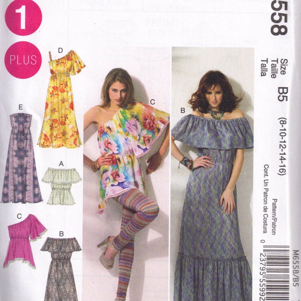 Sewing Pattern Hippy Boho Peasant Maxi Dress, Off shoulder  McCalls 6558 Size 8, 10, 12, 14, 16 18w, 20w, 22w, 24w