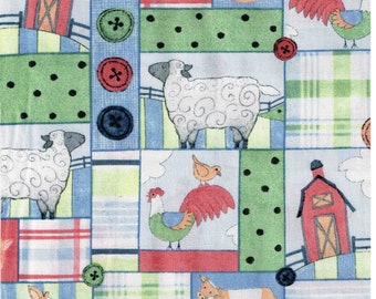 Farm 1/4, 1/2, 1 Yard Fabric Barnyard Animals Cow, Pig, Barn, Sheep, Rooster Country Patch 100% Cotton Fabric Print Quilting .5 Yd