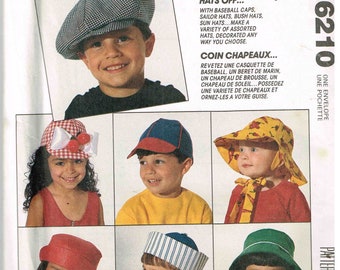 Sewing Pattern Children Hats, Cap, Sun Bonnets, 10 Styles to Sew. Butterick 3874 McCalls 6210 Uncut Sewing Pattern