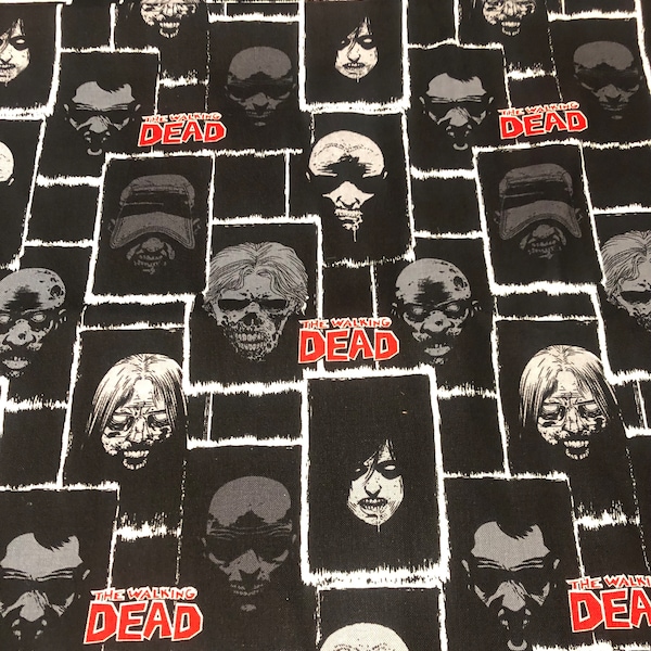 The Walking Dead Sewing Fabric 100% Cotton Fabric License Print Quilting Half Yd Black Gray Red