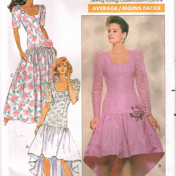 Butterick 3138 Drop Waist Bodice Dress Vintage 1980s Above Ankle Drop Waist Bodice Misses Size 6 8 10