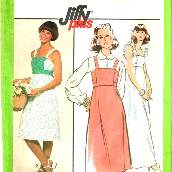 Sewing Pattern Vintage 1970s Maxi Jumper Dress, Front Bid, Back Elastic Back Ties Misses Jiffy Plus Size 16 Bust 38 Simplicity 8346