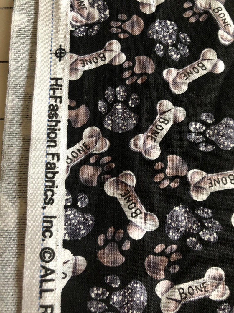 Cotton Fabric Dog Bones Paws Black and White Fabric Print Etsy