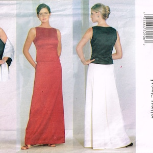 May include: A sewing pattern for a sleeveless top and a long skirt. The pattern is by Butterick and is for sizes 6-8-10. The pattern is designed by Nicole Miller.