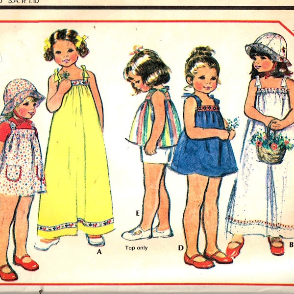 Sewing Pattern Toddler Jumper Sundress Long and Short and Sun Bonnet Hat McCalls 5064 Vintage 1970s Children Size 2