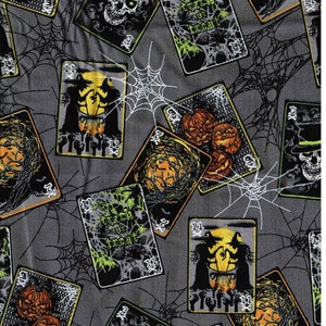 Nähen Stoff Halloween Hexen Spielkarten Stoff Traditionen Grau Schwarz 100% Baumwolle Handwerk Quilting Material
