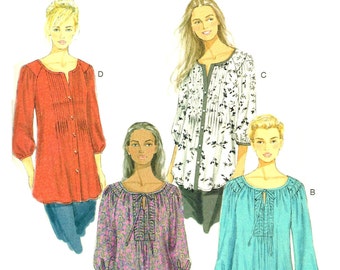 Sewing Pattern Loose Fitting Peasant Tunic Top Tuck Band Butterick 5861 Size 8 10 12 14 16 18w 20w 22w 24w Bust 32.5 34 36 38 40 42 44 46