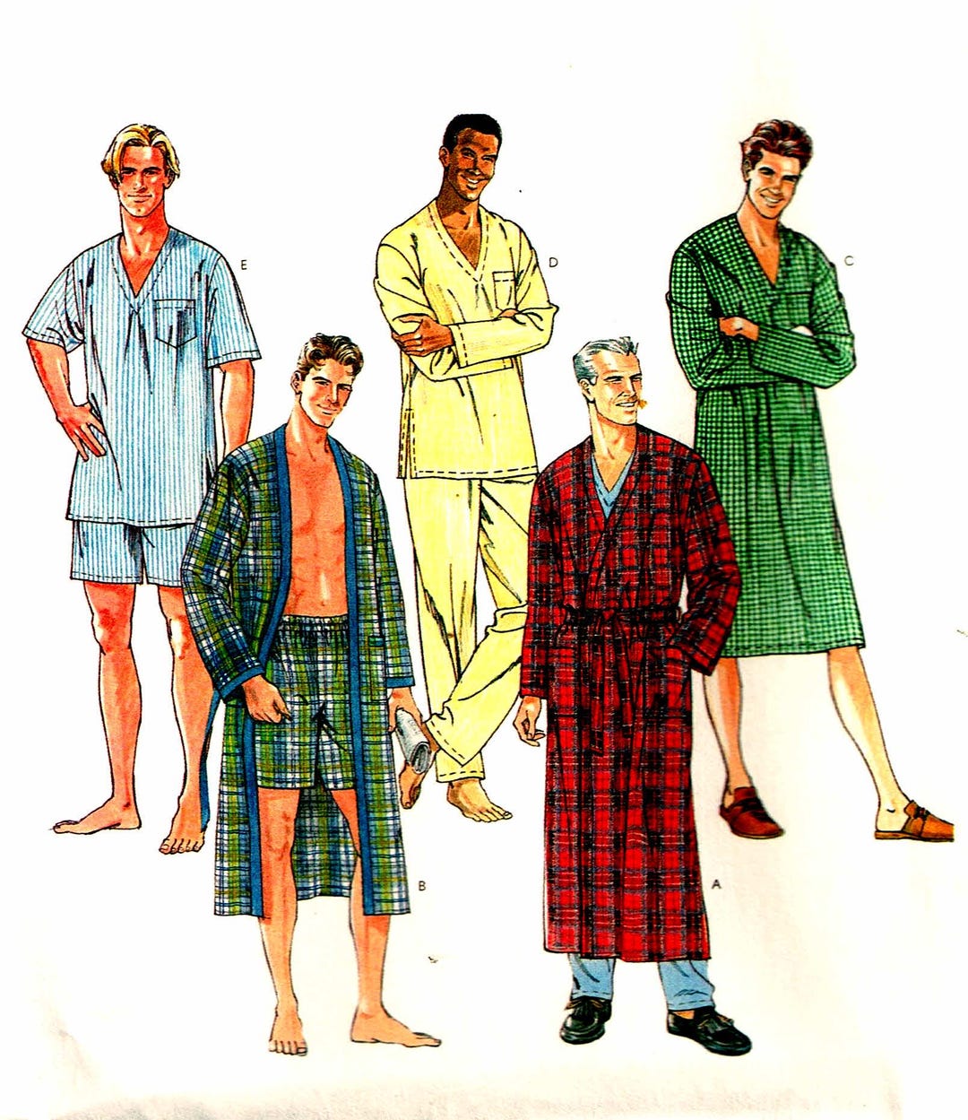Mens Pajamas and Robe Sewing Pattern Pullover Shirt and Pull Pants ...
