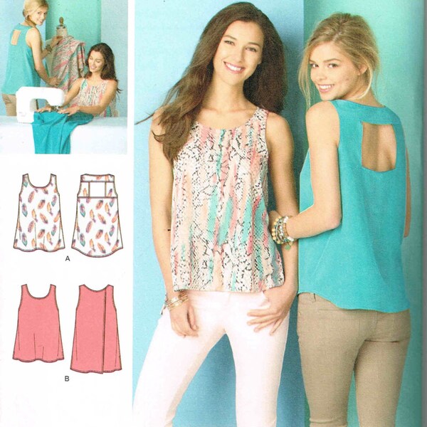 Tank Top Tunics Round Neckline, Peek a boo Back Simplicity 1589 Sewing Pattern Size 4 6, 8, 10, 12, 14 16 Bust 29.5 30  31.5 32.5 34 36 38