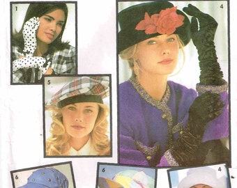 Beret Hats and Gloves Sewing Pattern Simplicity 7932 Vintage 1990s Caps