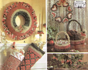 Christmas Crochet Wreath, Ornaments Simplicity 8770 Stockings, Basket and Tree Skirt New Uncut Pattern