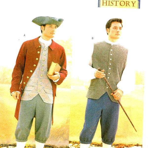 Sewing Pattern Historical Revolutionary War Uniform Britches Waistcoat Shirt Tricorn Hat Butterick 3072 Mens Chest Size 44 46 48