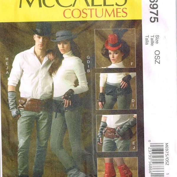 Sewing Pattern Steampunk Boot Spats Fingerless Gloves Hats and Belts Accessories McCalls 6975 One Size