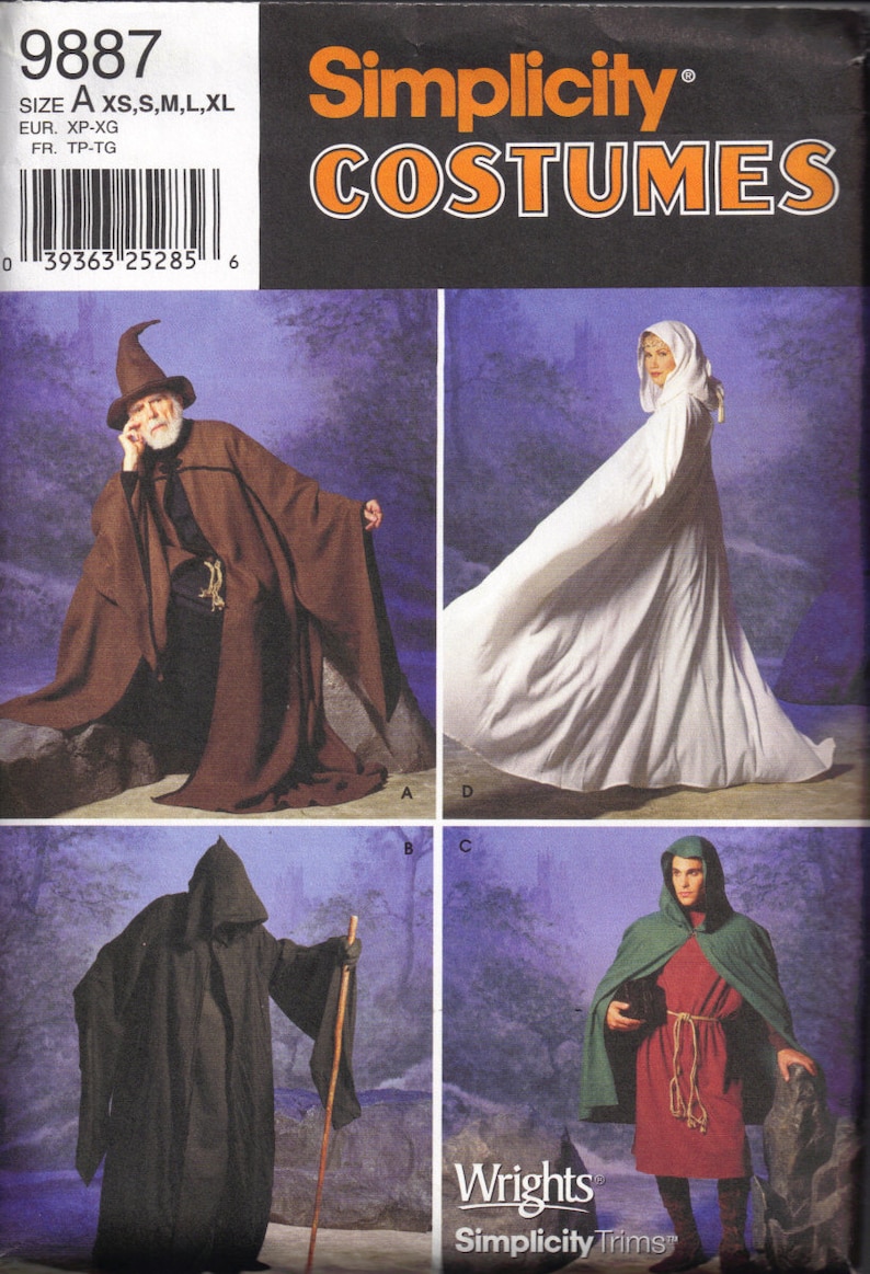 Sewing Pattern Medieval Wizard Gothic Cloak Wicca Cape Uncut XS-S-M-L-XL