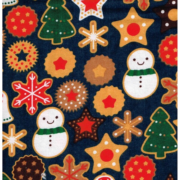 Flannel Fabric Christmas Cookies Ornaments, Snowman, Stars, Bells Xmas theme Sewing Material Blue