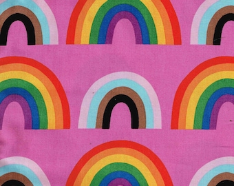 Double Rainbow Pink Fabric Alexander Henry Red, Yellow Blue Orange Colors 100% Cotton Sundrop