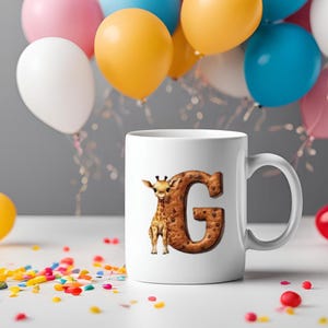 Taza con inicial de Jungle Friends Taza personalizada con letras de animales Taza con inicial de animal adorable Taza con inicial de Jungle Friends