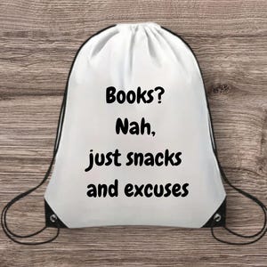Books Drawstring Backpack, Gym Backpack, Nylon Bag, Quirky Funny Gift Present, Sport, Team, Baseball, Basketball, Football, Students