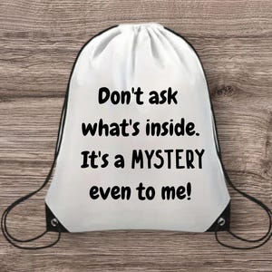 Mystery Drawstring Backpack, Gym Backpack, Nylon Bag, Quirky Funny Gift Present, Sport, Team, Baseball, Basketball, Football, Students