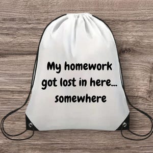 Homework Drawstring Backpack, Gym Backpack, Nylon Bag, Quirky Funny Gift Present, Sport, Team, Baseball, Basketball, Football, Students